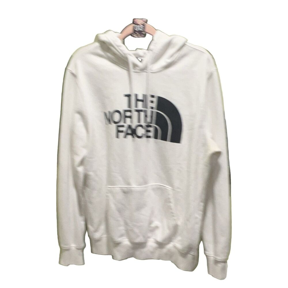 The North Face Half Dome Pullover Fleece Hoodie Men's L White Cotton Pockets